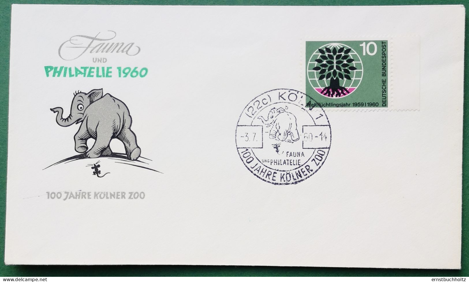 Deutsche Bundespost 1960 Cover 100 Jahre Kölner Zoo Bild + SSt Elefant - Nuovi