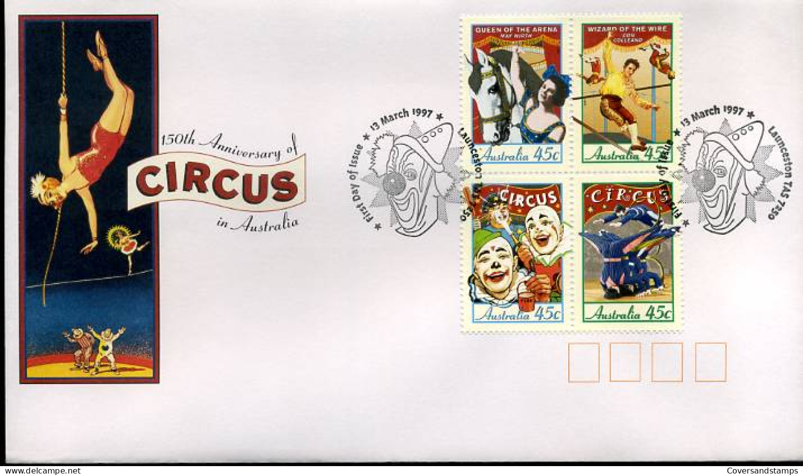 Australië  - FDC -  150th Anniversary Of Circus In Australia                                   - Sobre Primer Día (FDC)