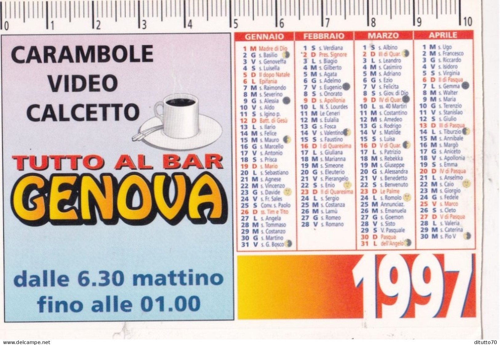 Calendarietto - Bar Genova - Moncalieri - Torino - Anno 1997 - Small : 1991-00