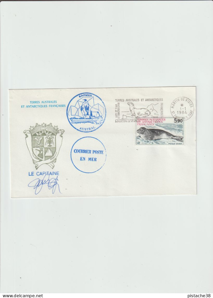 COURRIER POSTE EN MER Du 1er Janvier 1984 ST Paul Martin De Vivies Avec Timbre N° 108 - 80PA Et 8IPA - Voir Les Scans - Oblitérés