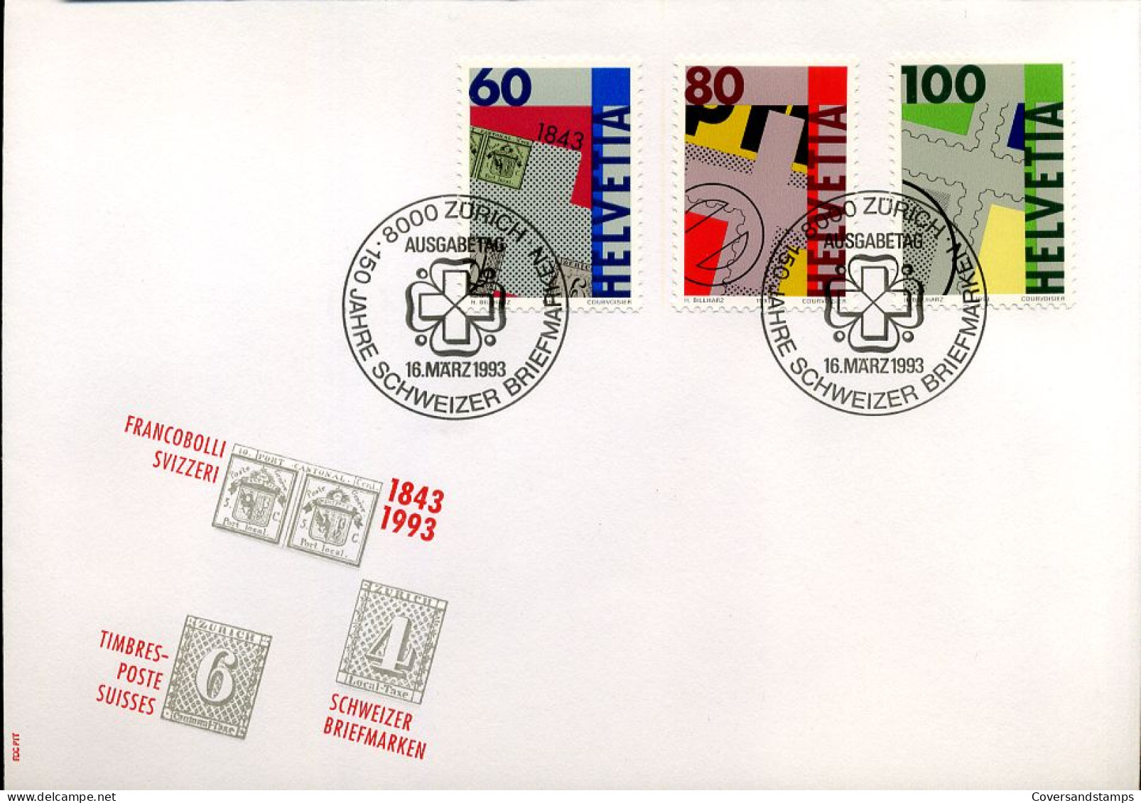 Zwitserland - FDC - 150 Jaar Postzegels                               - FDC