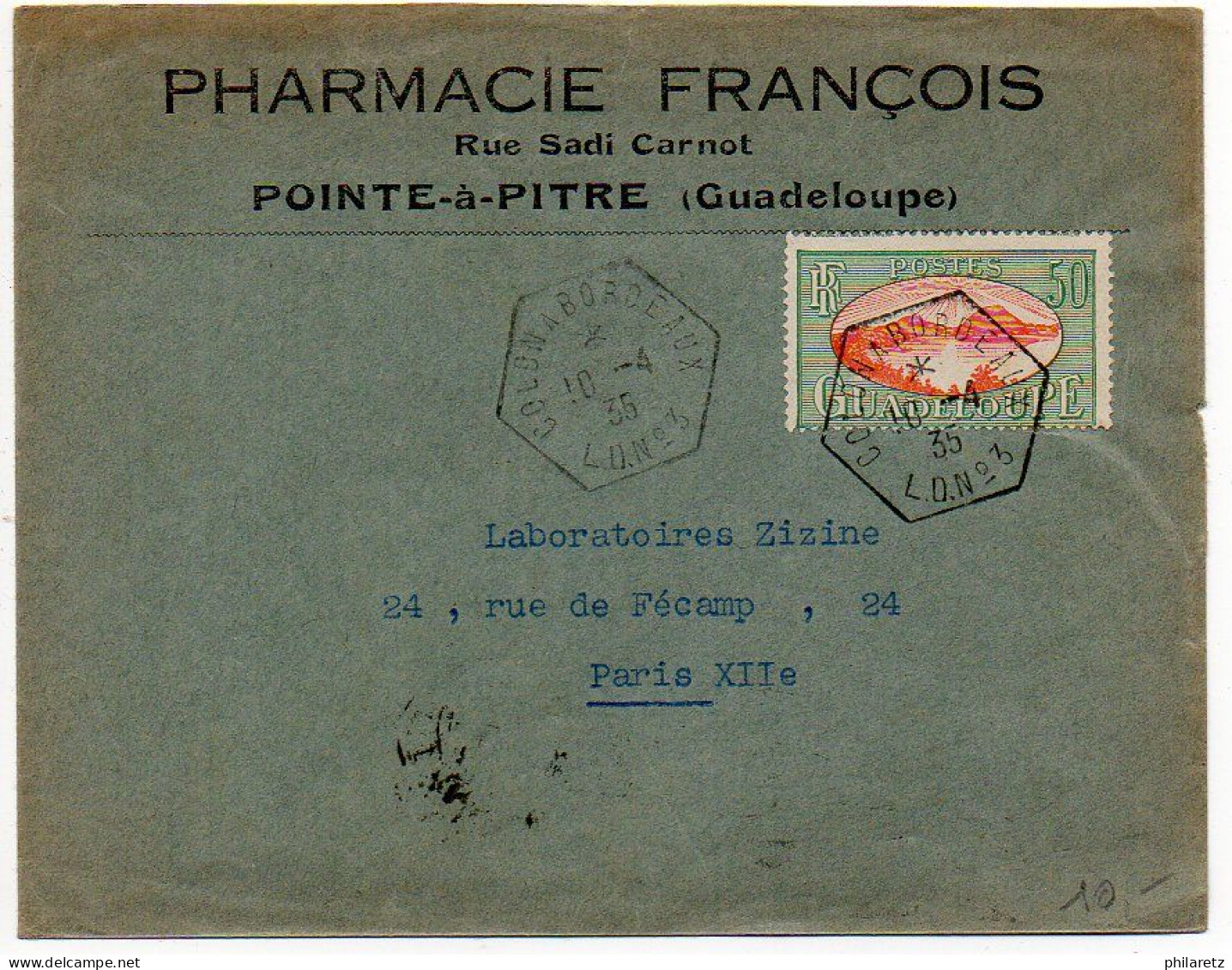 Guadeloupe : CaD Maritime De Ligne 'Colon à Bordeaux L.D. N° 3' Sur Lettre De 1935 - Lettres & Documents