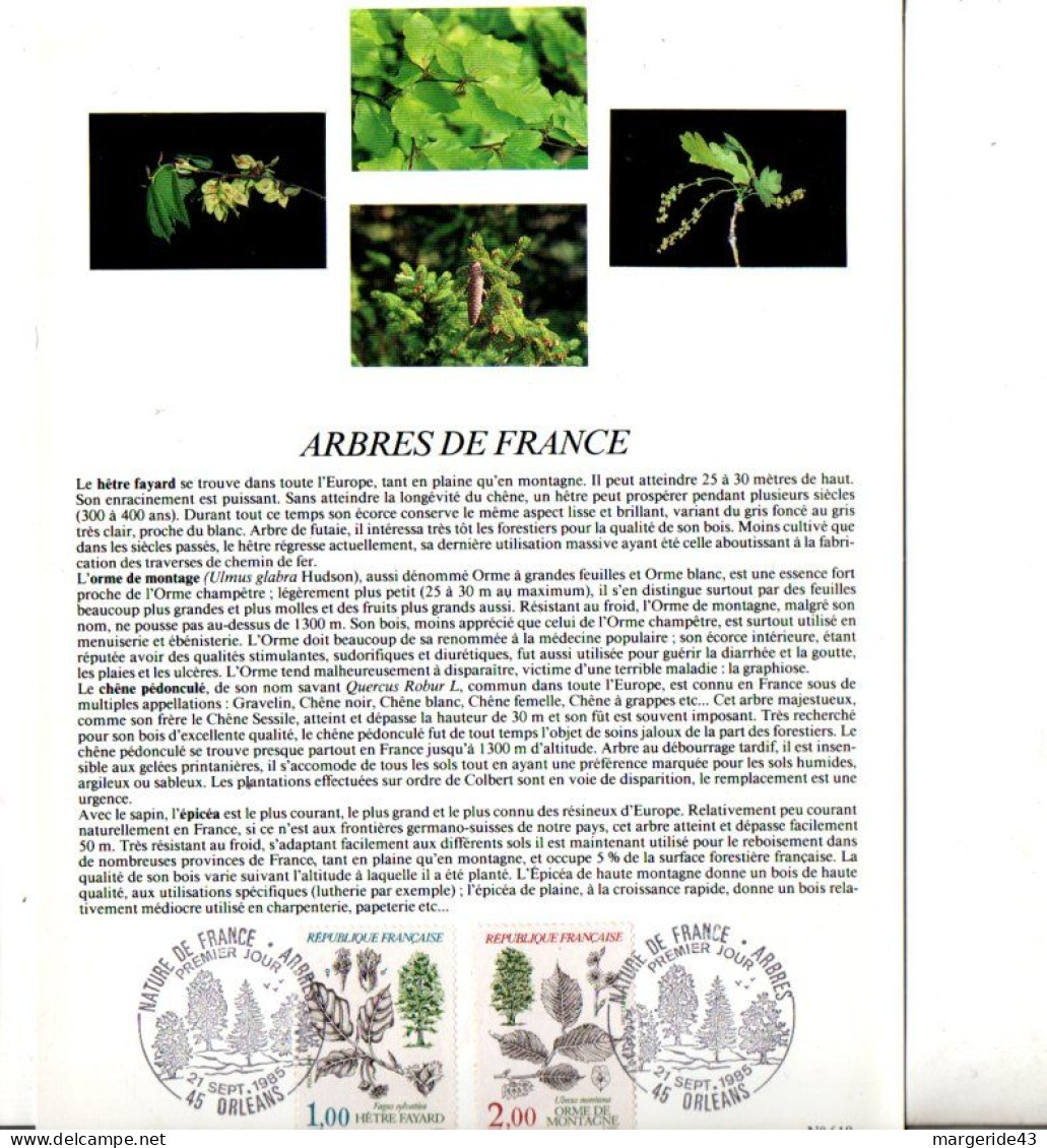 NOTICE FDC 1985 ARBRES DE FRANCE - 1980-1989