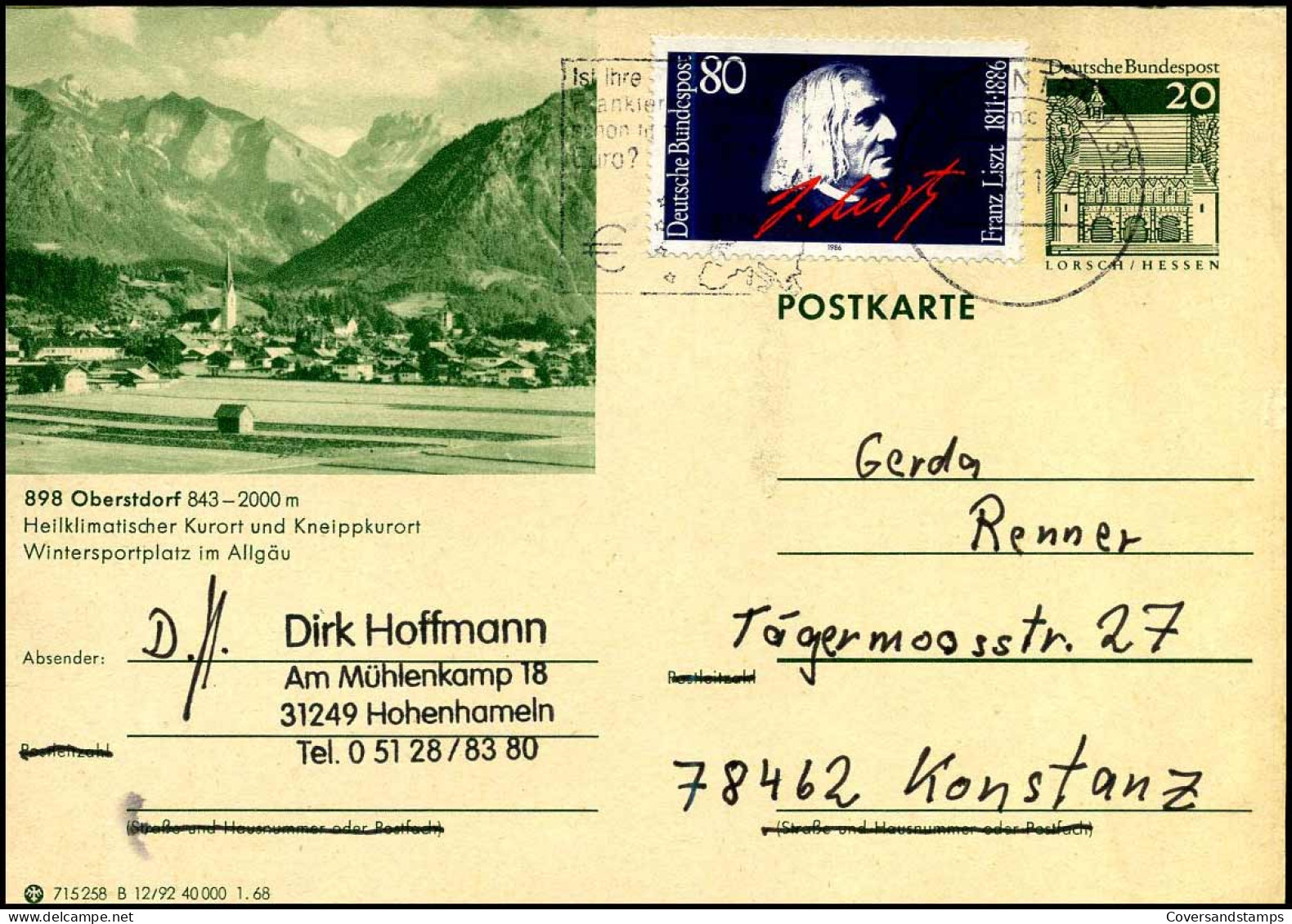 Postcard From Hohenhameln To Konstanz - Postales - Usados