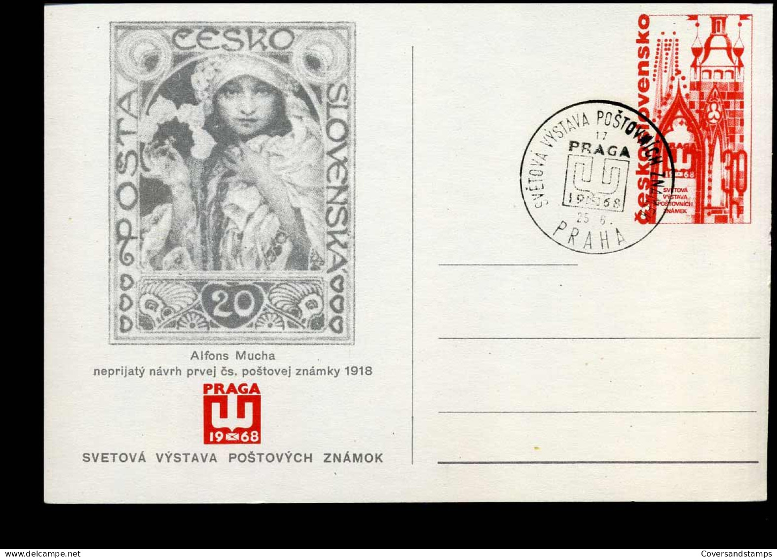 Post Card - World Philatelic Exhibition PRAGA  '68 - Alfons Mucha - Cartoline Postali
