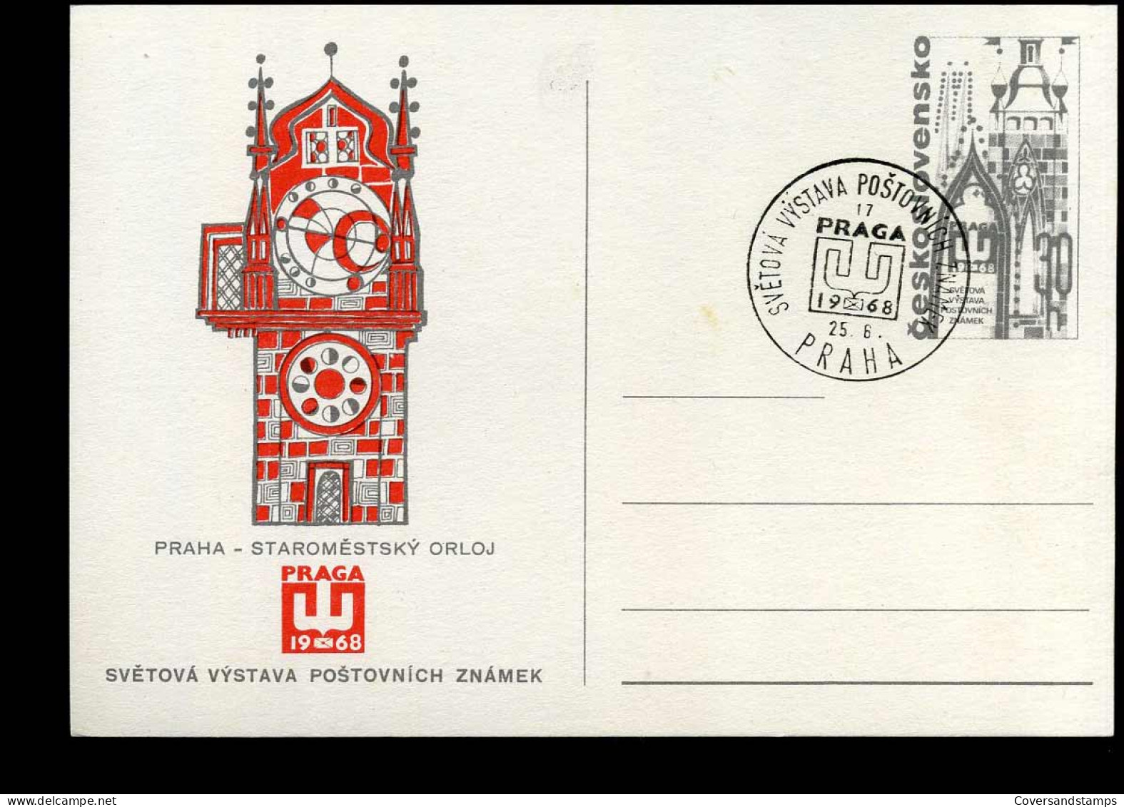 Post Card - World Philatelic Exhibition PRAGA  '68 - Staromestsky Orloj - Cartes Postales