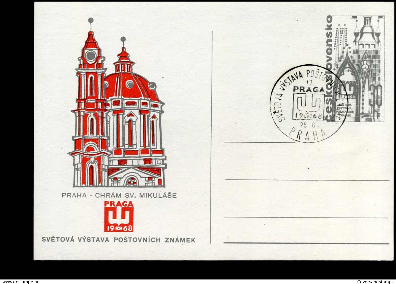 Post Card - World Philatelic Exhibition PRAGA  '68 - Chram SV. Mikulase - Ansichtskarten