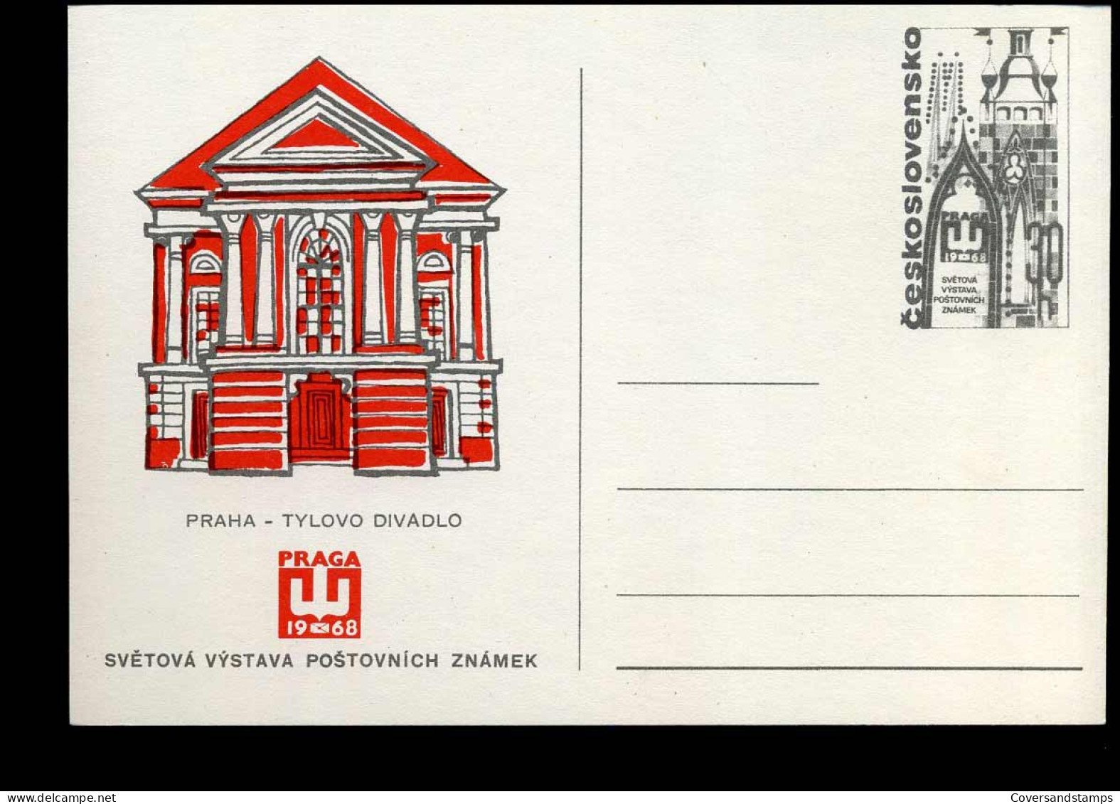 Post Card - World Philatelic Exhibition PRAGA  '68 - Tylovo Divadlo - Postales
