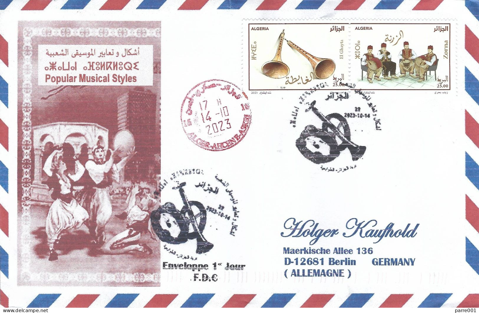 Algeria Algerie 2023 Alger Rhaita Ghaita Reed Musical Instrument Danse Dance FDC Cover - Musique