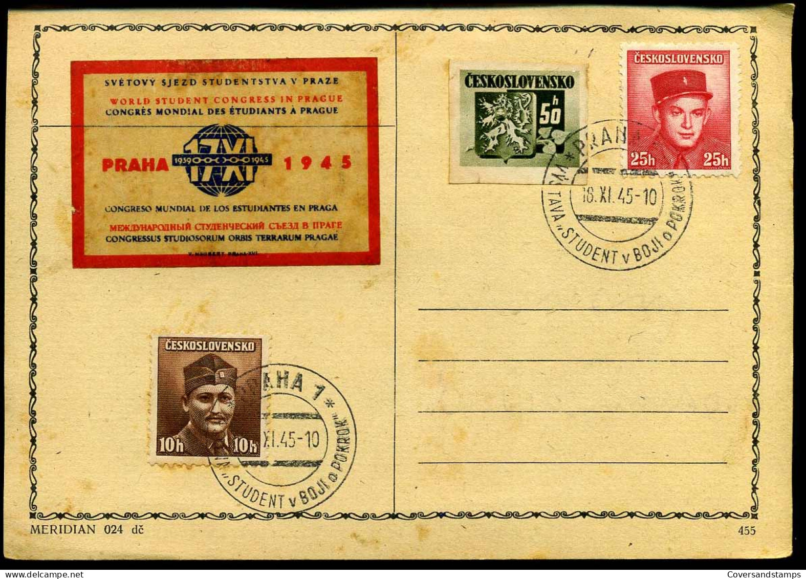 Post Card - Praha 1 - World Congress Of Students 1945 - Lettres & Documents