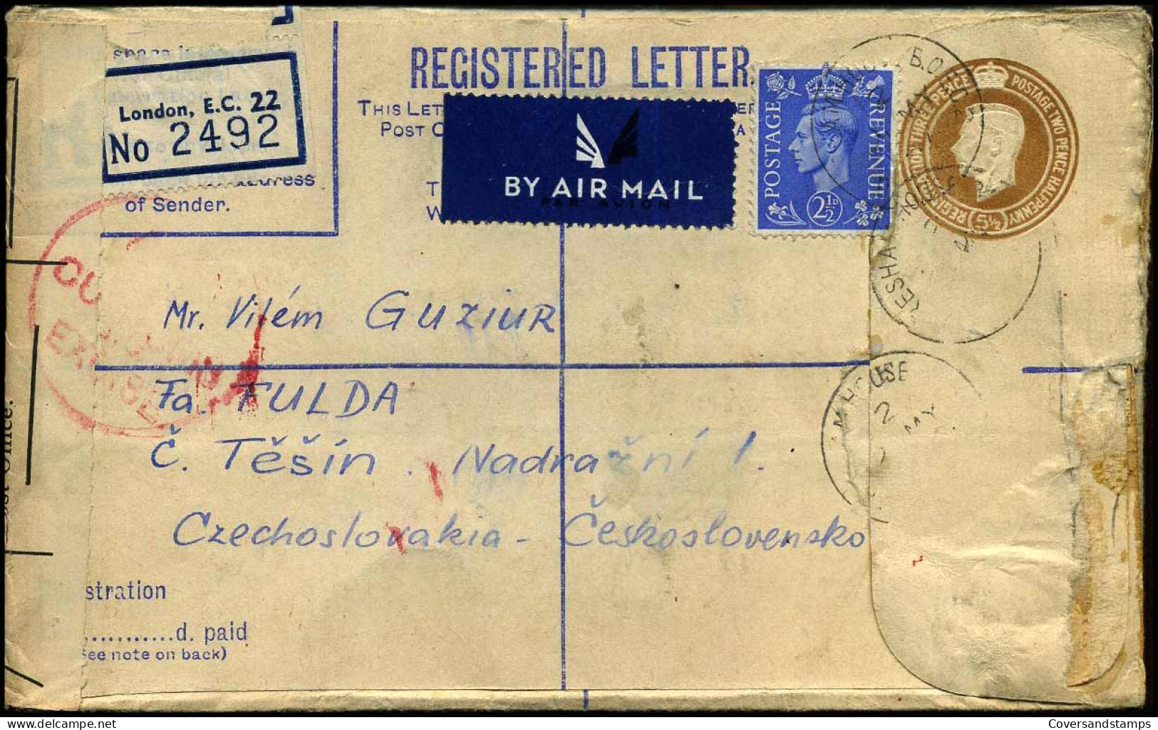 Registered Cover To Czechoslovakia - 'General Post Office - Opened For Customs Examiniation ...' - Cartas & Documentos