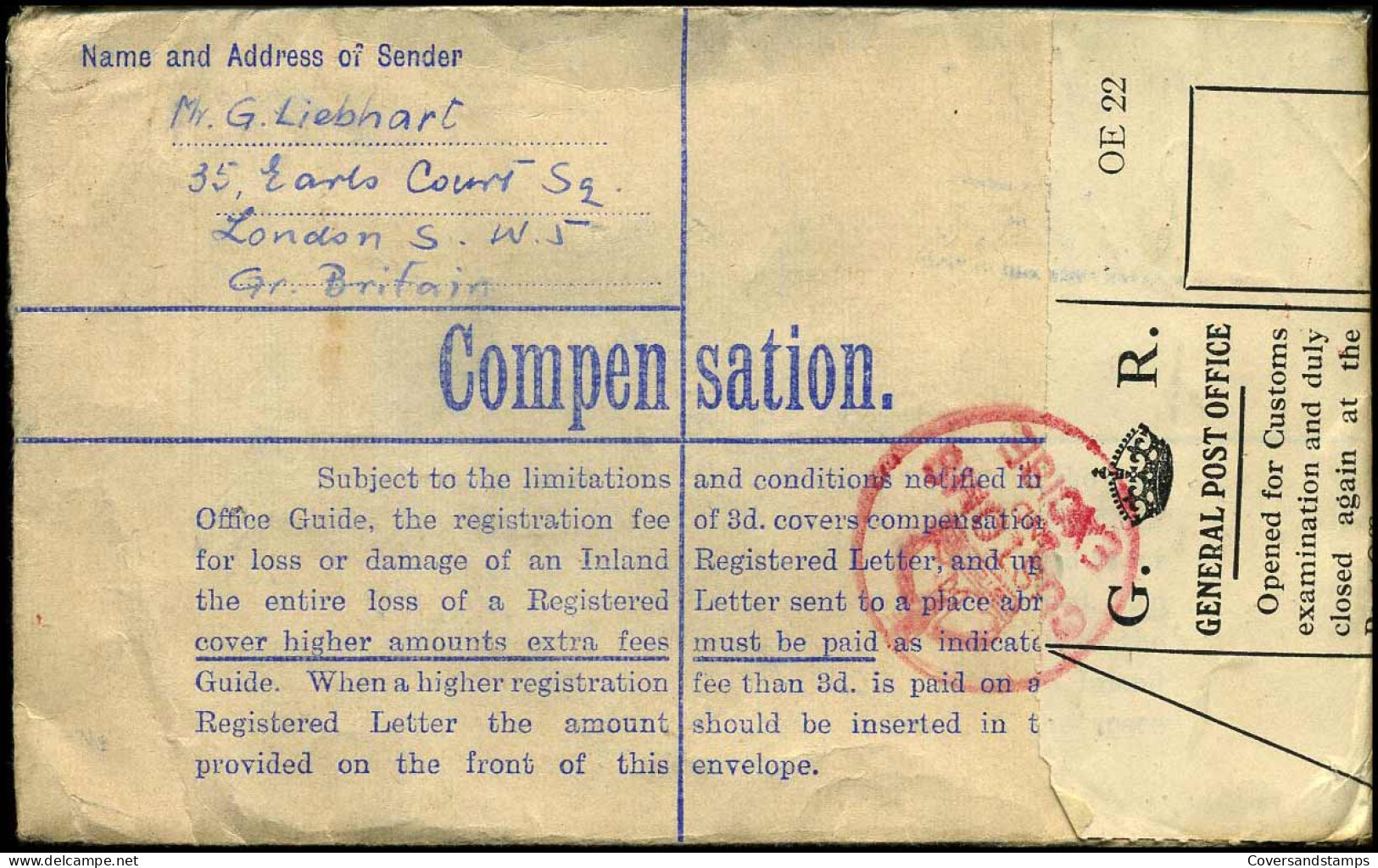 Registered Cover To Czechoslovakia - 'General Post Office - Opened For Customs Examiniation ...' - Lettres & Documents