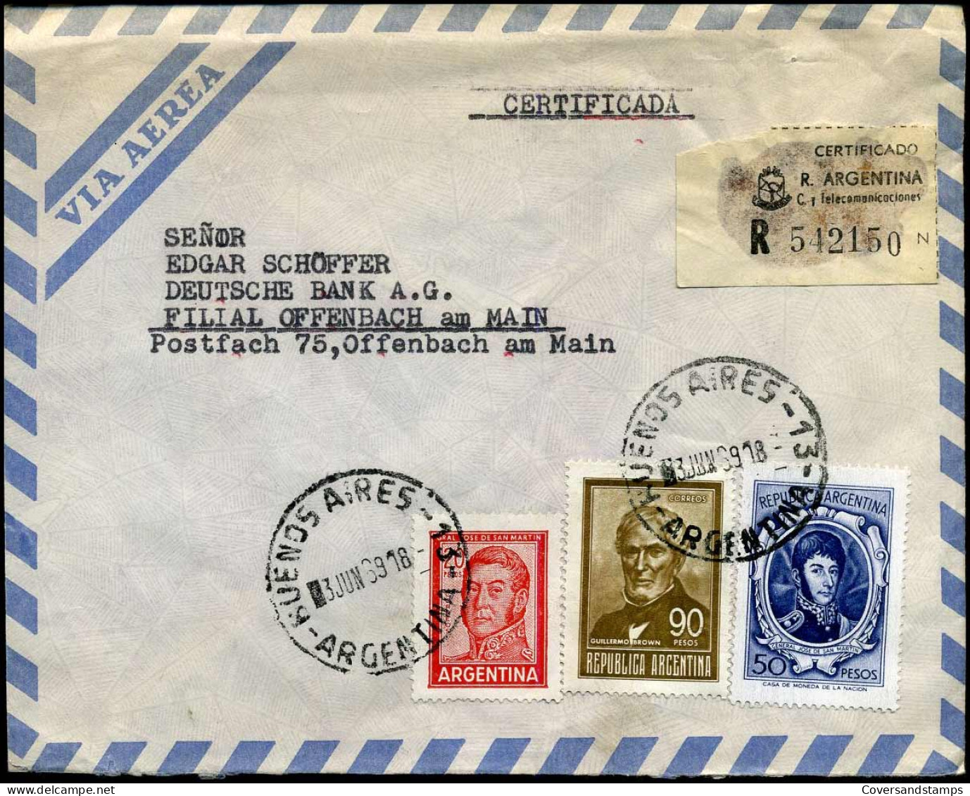 Registered Cover To Deutsche Bank In Offenbach Am Main - Storia Postale