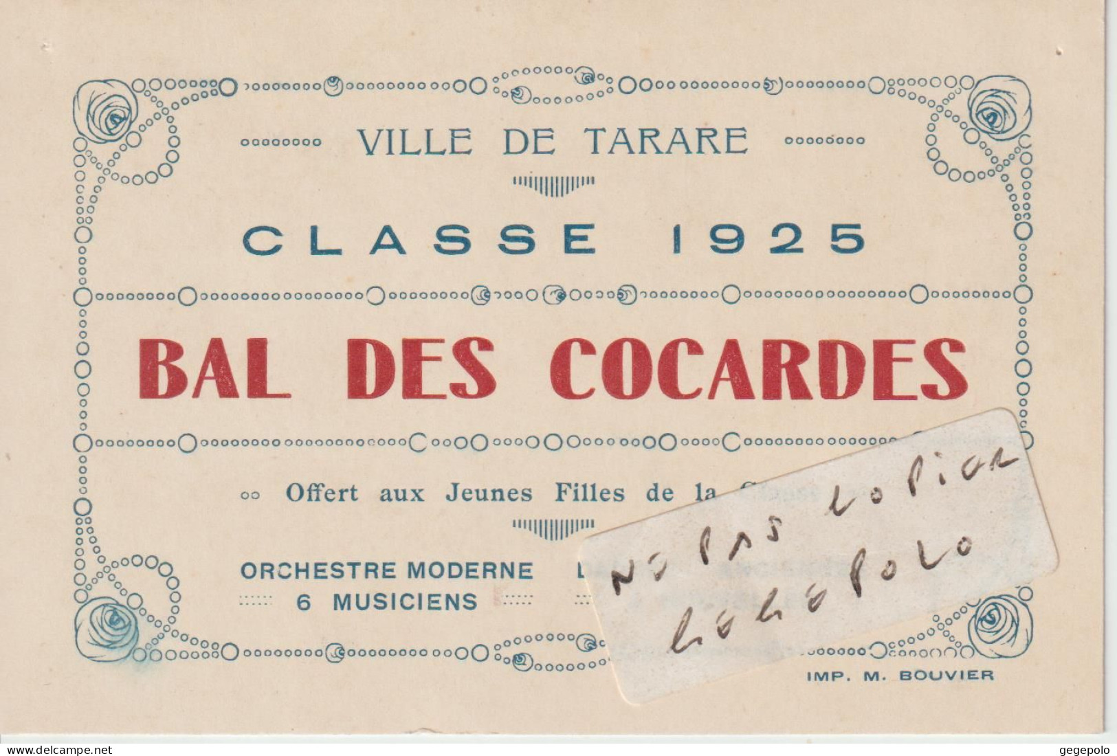 ( 69 ) TARARE - Classe 1925 - Bal Des Cocardes  ( 12 Cm X 8 Cm ) - Programmi