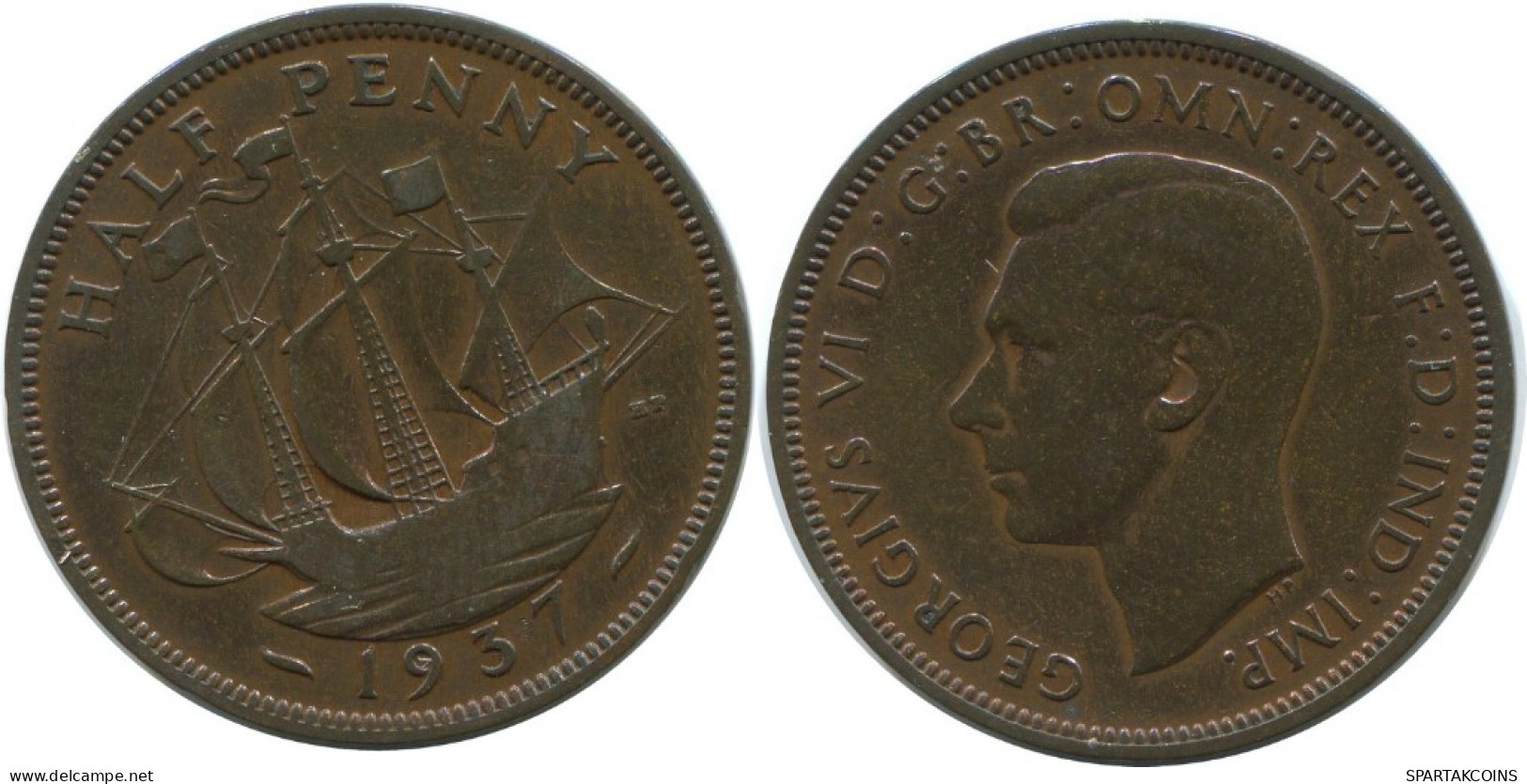 HALF PENNY 1937 UK GRANDE-BRETAGNE GREAT BRITAIN Pièce #AG812.1.F.A - C. 1/2 Penny
