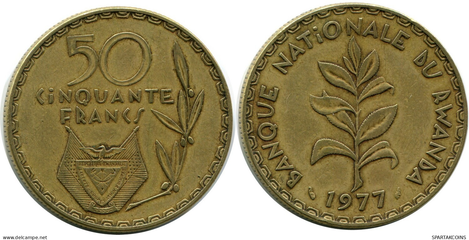 50 FRANCS 1977 RWANDA (RUANDA) Coin #AP929.U.A - Rwanda