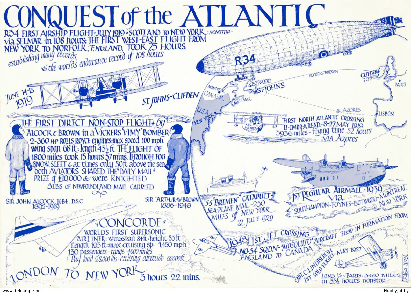 2 Cards: CONQUEST Of The ATLANTIC BY SEA  & AIR: CONCORDE / ZEPPELINS  R34 / QE. 2 / Mayflower "BRITANNIA"  PEASE Read! - Autres & Non Classés