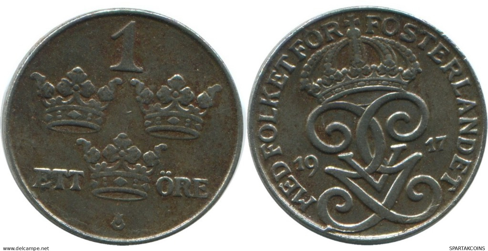 1 ORE 1917 SCHWEDEN SWEDEN Münze #AD168.2.D.A - Sweden
