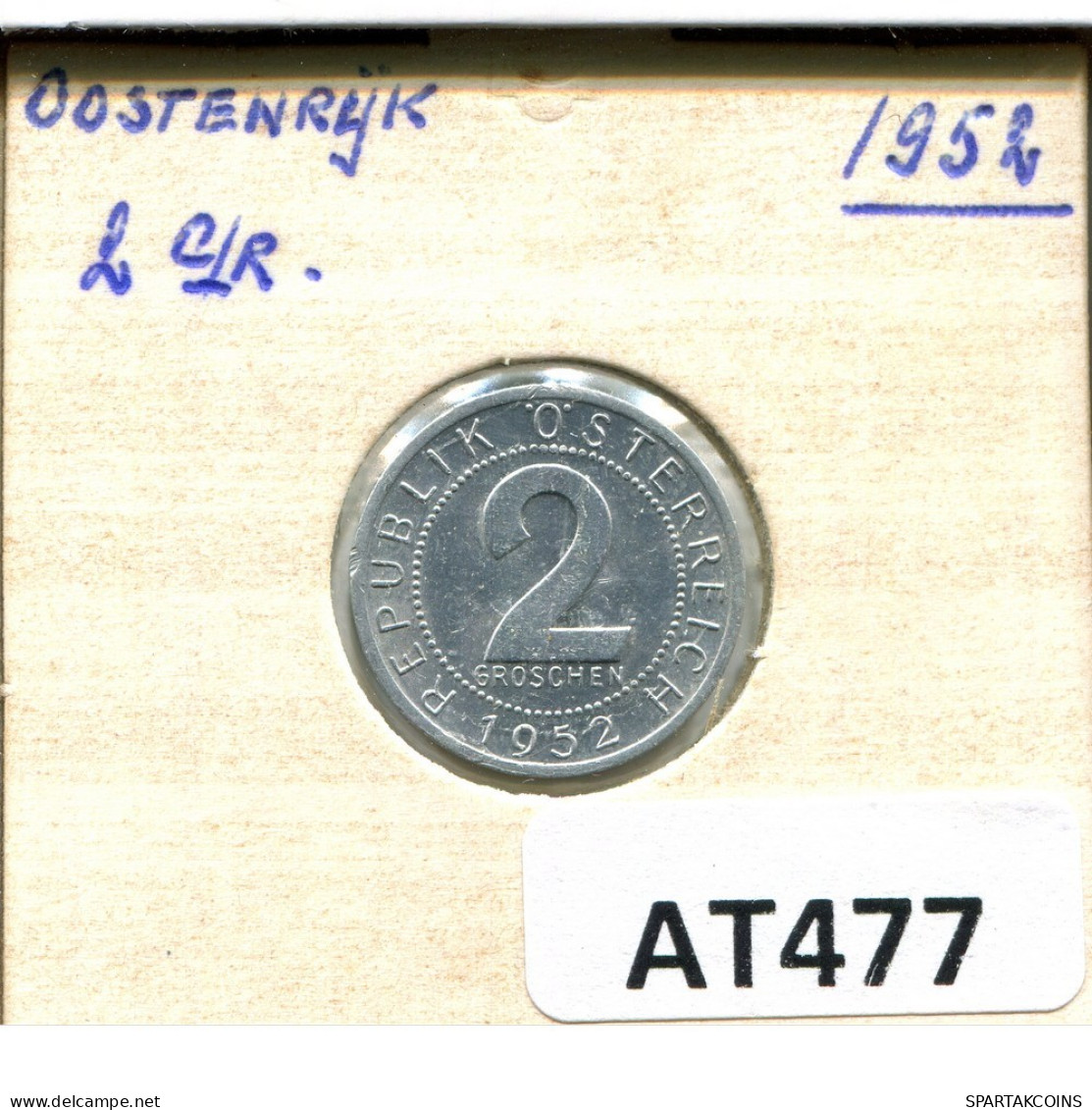 2 GROSCHEN 1952 AUSTRIA Moneda #AT477.E.A - Oesterreich