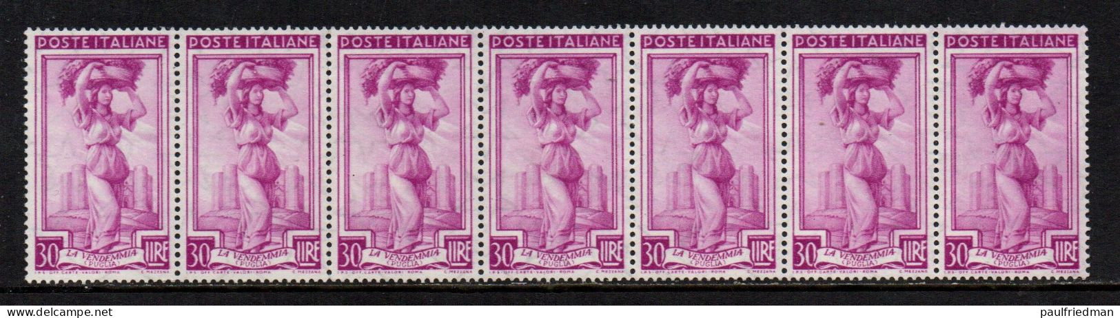 Repubblica 1955 - Striscia Di 7 - Italia Al Lavoro 30 C. - Nuovi MNH** - Gomma Bicolore - 1946-60: Neufs