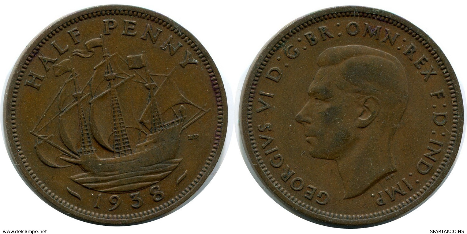 HALF PENNY 1938 UK GREAT BRITAIN Coin #AZ730.U.A - C. 1/2 Penny