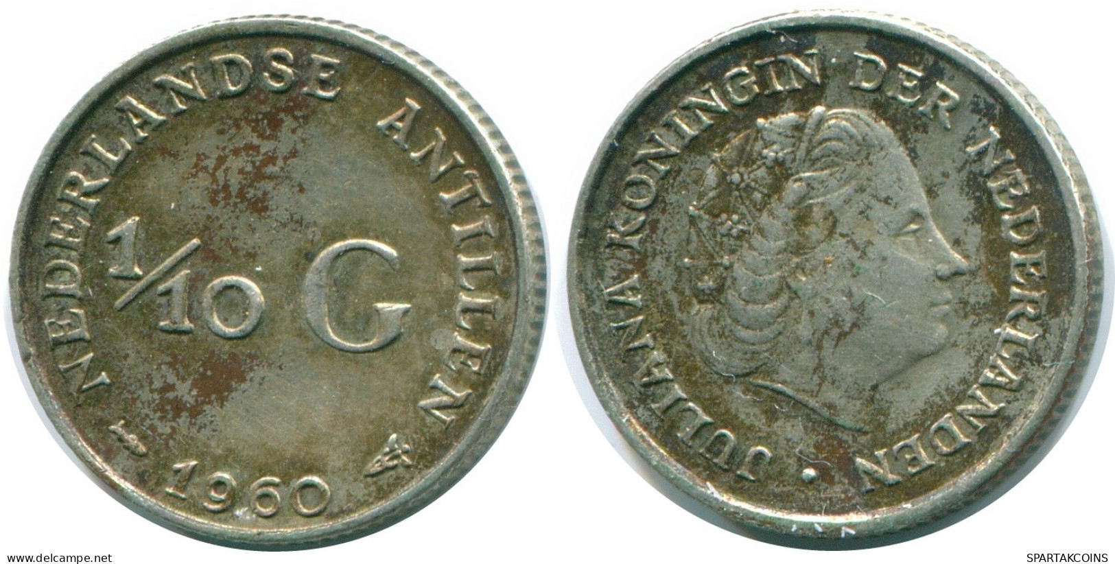 1/10 GULDEN 1960 NETHERLANDS ANTILLES SILVER Colonial Coin #NL12338.3.U.A - Niederländische Antillen