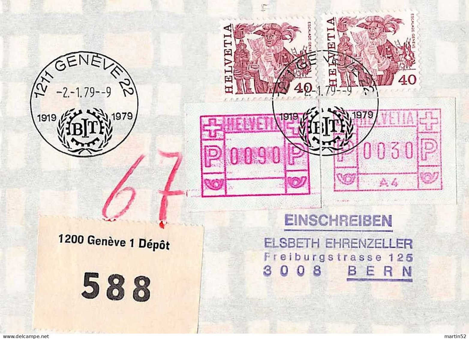 Schweiz Suisse FRAMA 1979: ERSTE FRAMA "A4" Zumstein 1.IV+2+609 Michel 1.4+2+1104v ⊙ GENÈVE 2.1.79 BIT (Zu CHF 48.00) - Frankiermaschinen (FraMA)