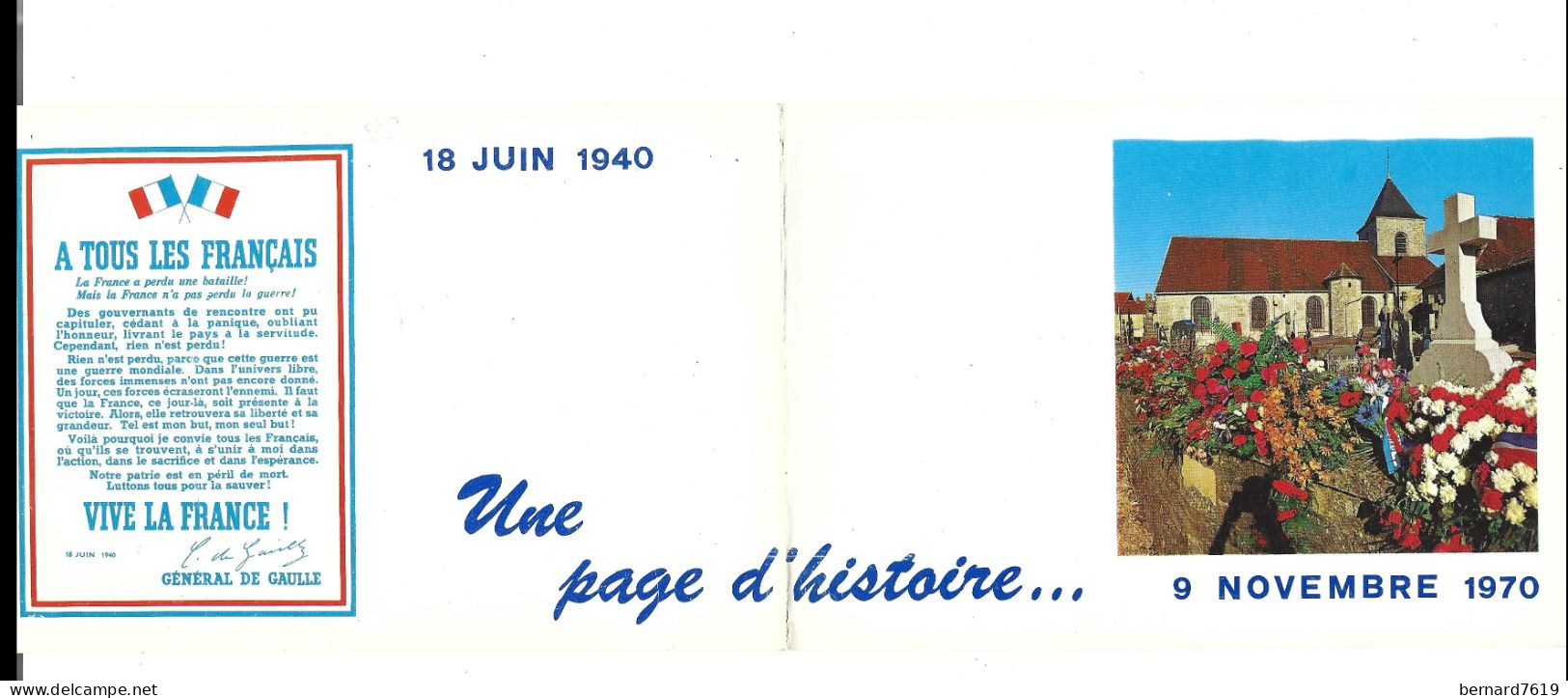 52 Colombey Les Deux Eglises - Sepulture Du General De Gaulle - 18 Juin 1940 - 9 Novembre 1970 - En Deux Volets - Colombey Les Deux Eglises