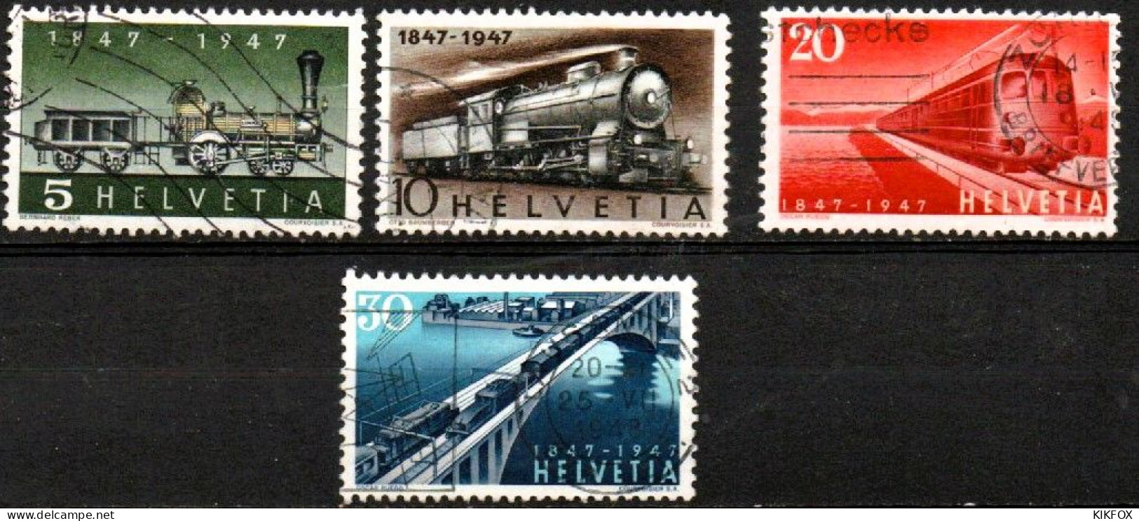 SUISSE ,SCHWEIZ,1947, MI  484 - 487,  YV, 441 - 444 , 100 JAHRE SCHWEIZER EISENBAHN, GESTEMPELT, OBLITERE - Gebraucht