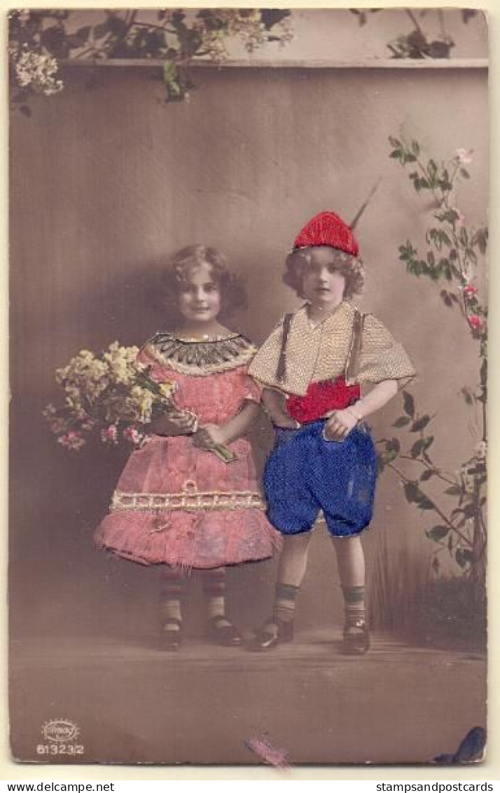 Portugal Broderie Sur Carte Postale Photographique Enfants Embroidery Children Real Photo Postcard - Groepen Kinderen En Familie