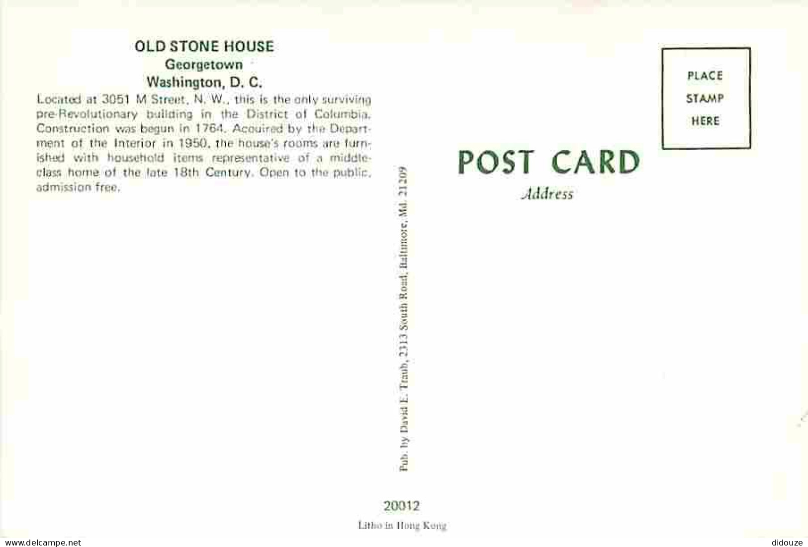 Etats Unis - Georgetown - Old Stone House - Carte Neuve - CPM - Voir Scans Recto-Verso - Andere & Zonder Classificatie