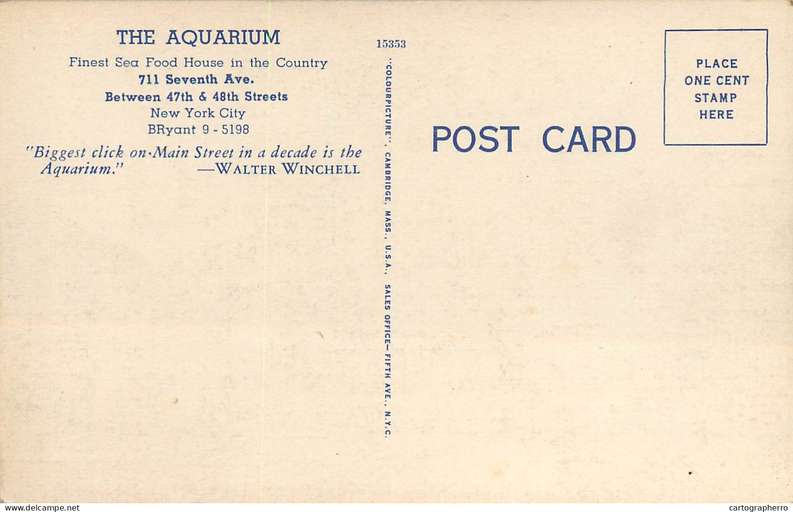 New York THE AQUARIUM Finest Sea Food House Restaurant Linen Postcard - Bars, Hotels & Restaurants