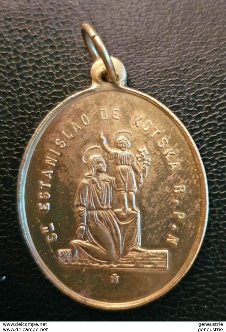 Médaillon Bronze XIXe Pendentif Médaille Religieuse "Saint Ange Gardien / Saint Stanislas Kotska, Né à Rostkowo Pologne" - Religion &  Esoterik