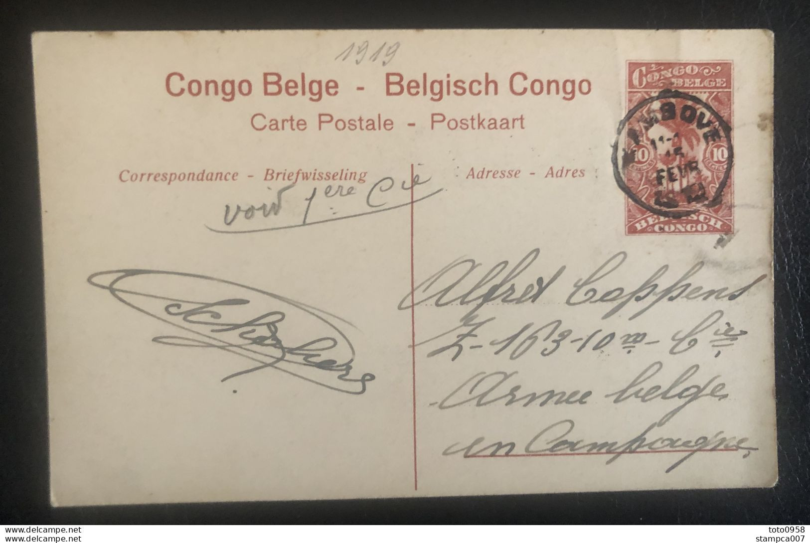 1919 Nr 64 Chutes De La Pozo Cascades Vers Alfred Coppens Arme Belge En Campagne - Congo Belge