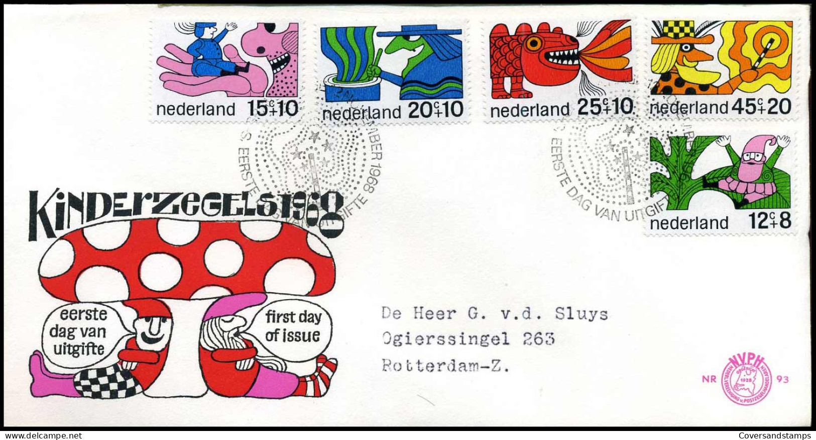E93 - Zegel 912/16 - Kinderzegels 1968 - Met Adres - FDC