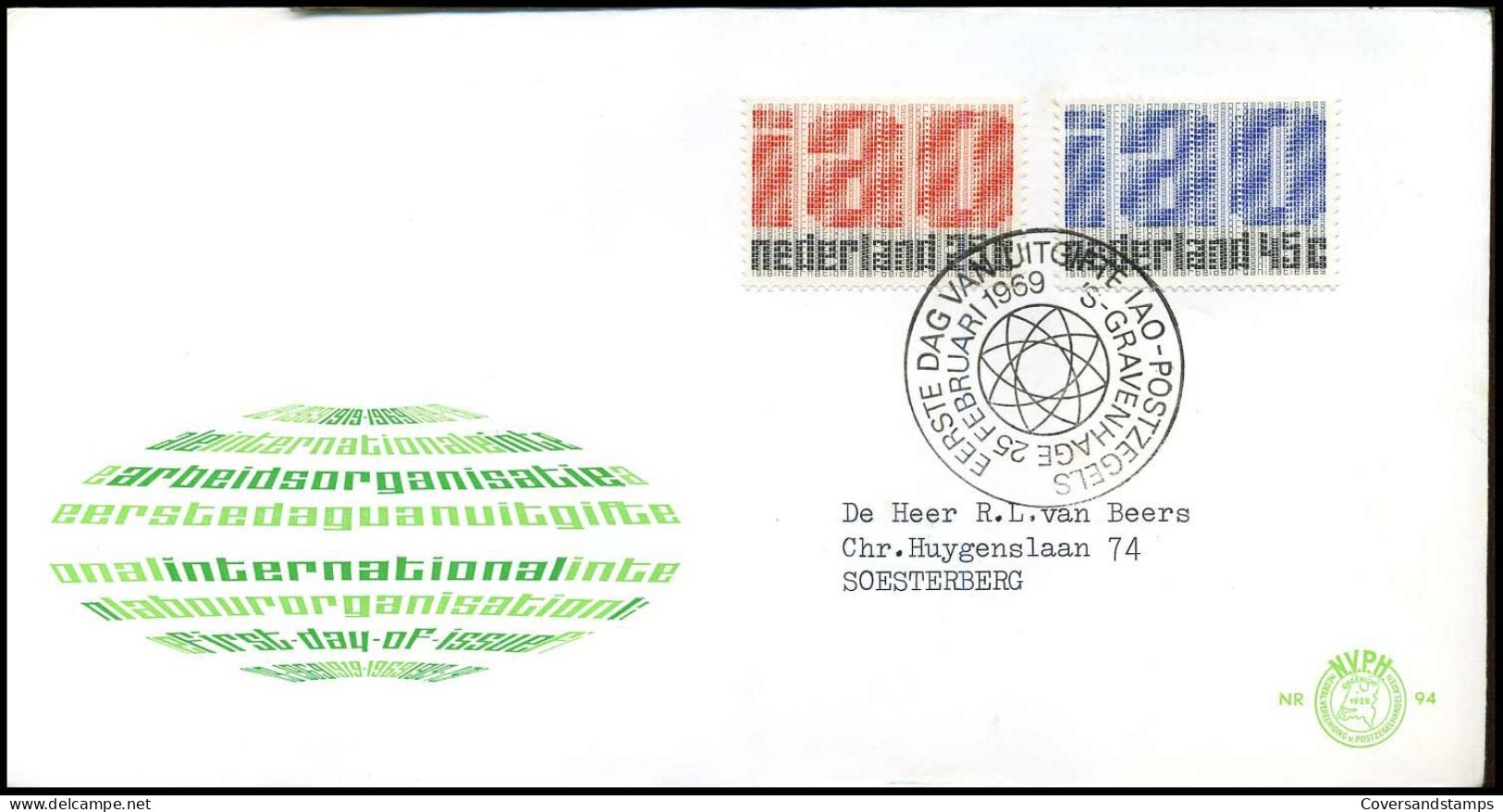 E94 - Zegel 918/19 - Internationale ArbeidsorganisatiFDC - Met Adres - FDC