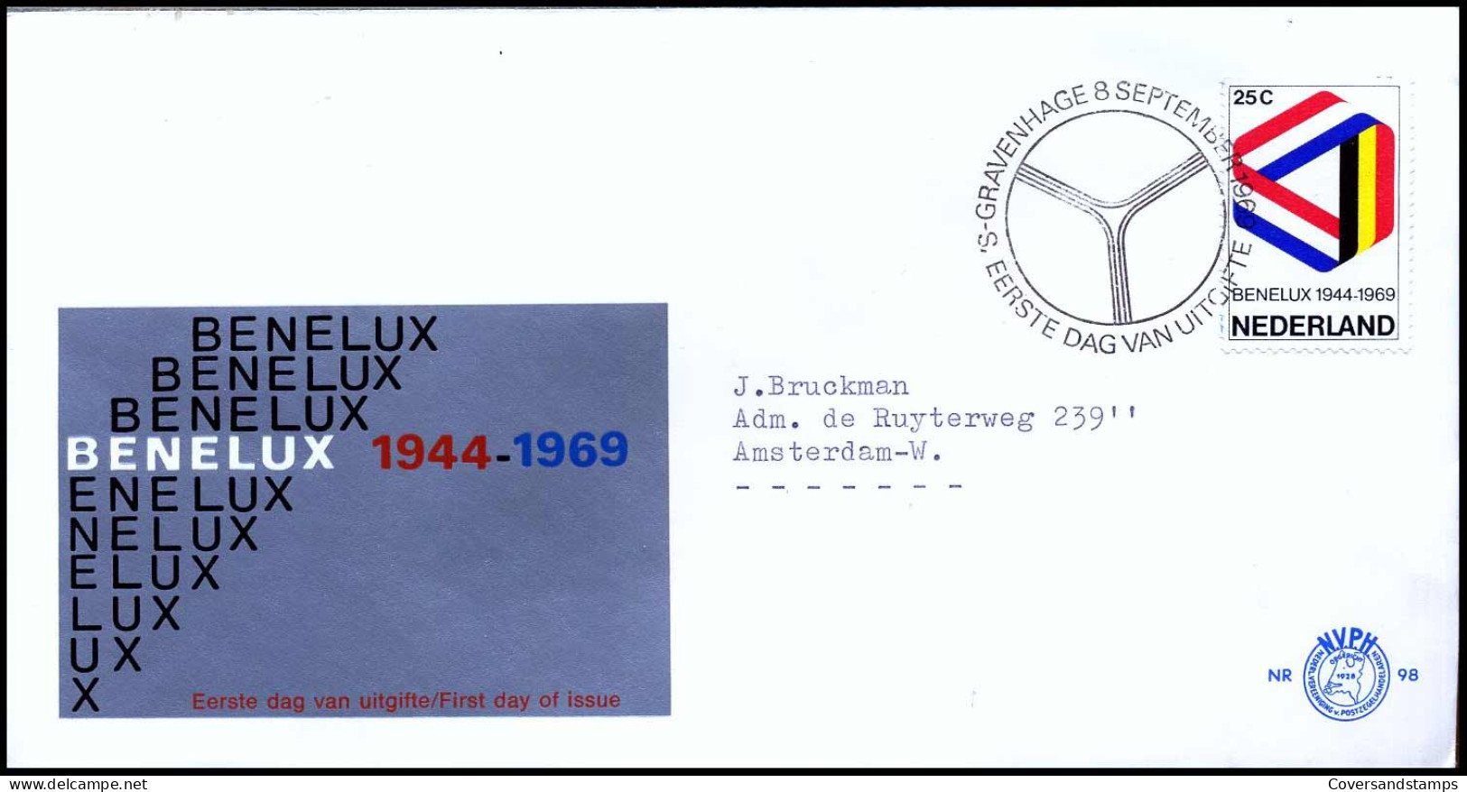 E98 - Zegel 930 - Benelux 1944-1969 - Met Adres - FDC