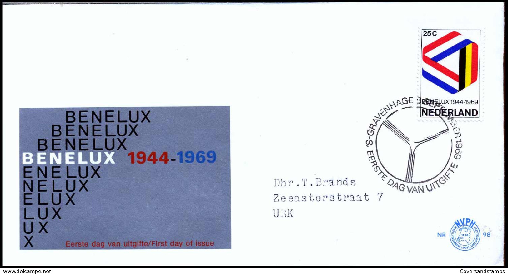 E98 - Zegel 930 - Benelux 1944-1969 - Met Adres - FDC