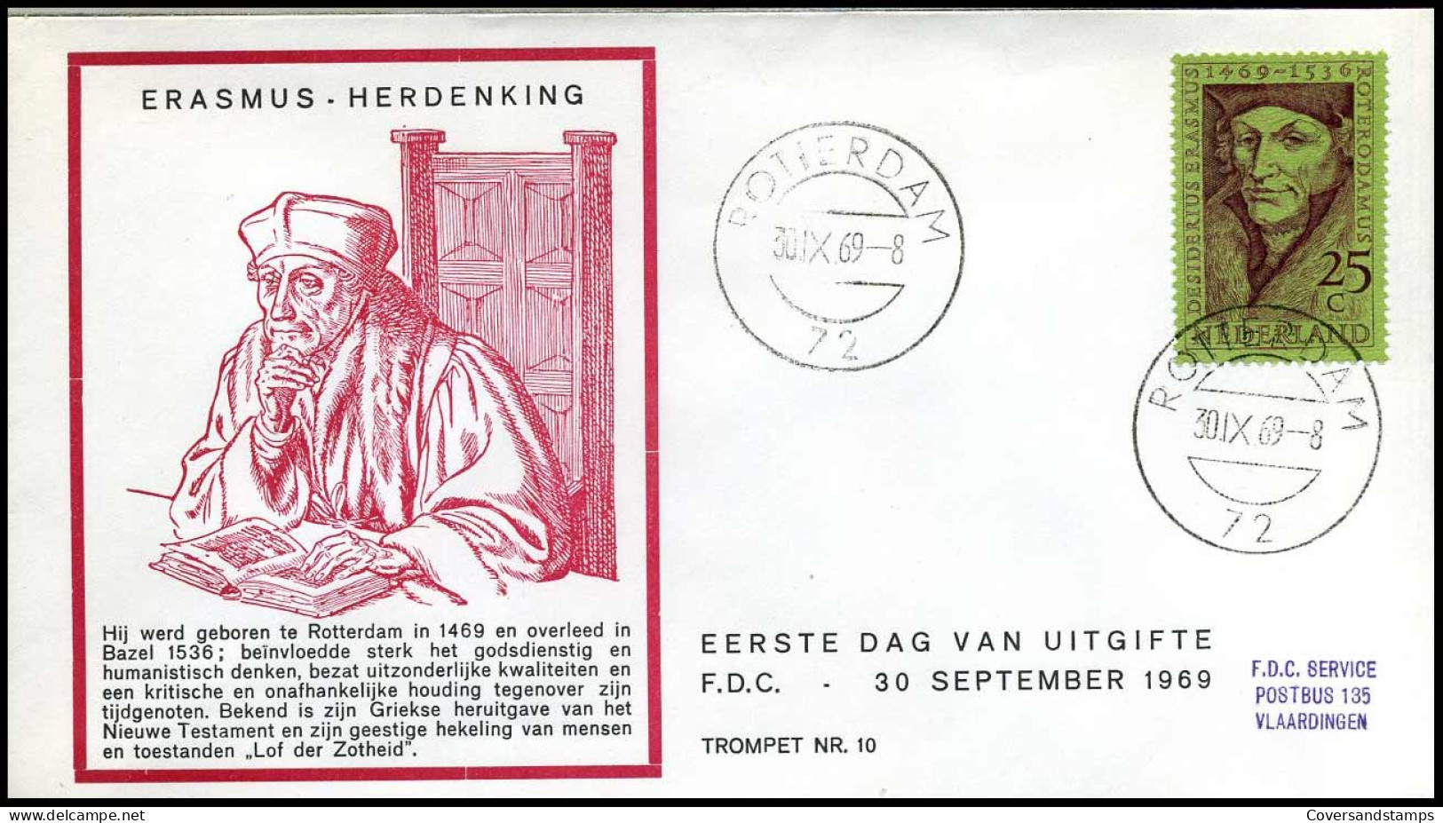 FDC - Zegel 931 - Erasmus - FDC Service Vlaardingen - Met Adres - FDC