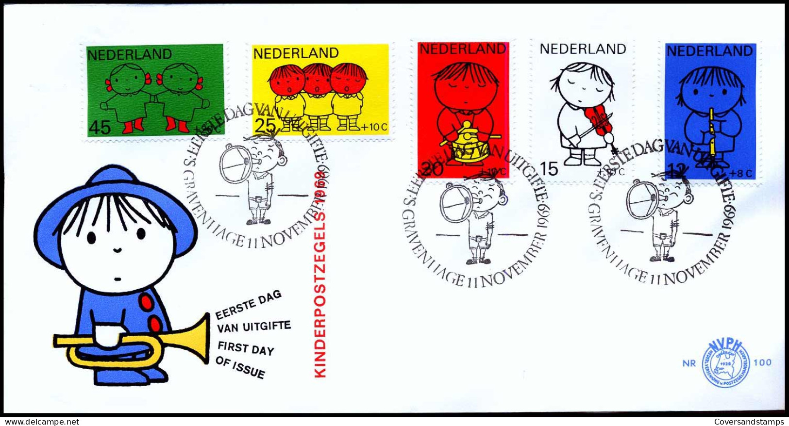 E100 - Zegel 932/36 - Kinderpostzegels 1969 - Zonder Adres - FDC