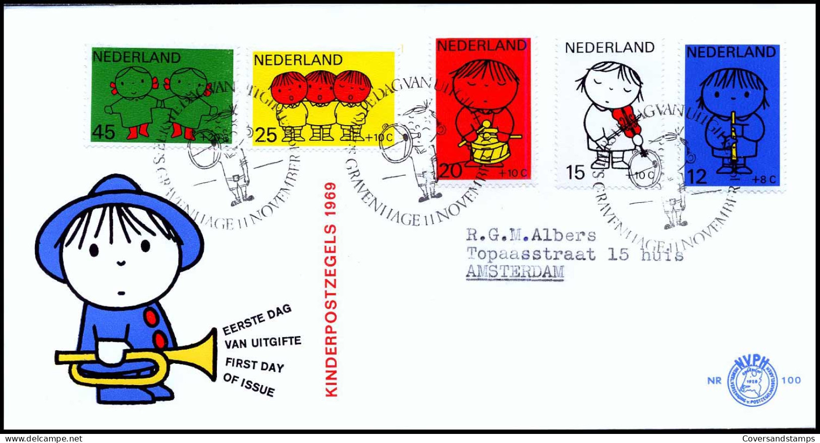 E100 - Zegel 932/36 - Kinderpostzegels 1969 - Met Adres - FDC