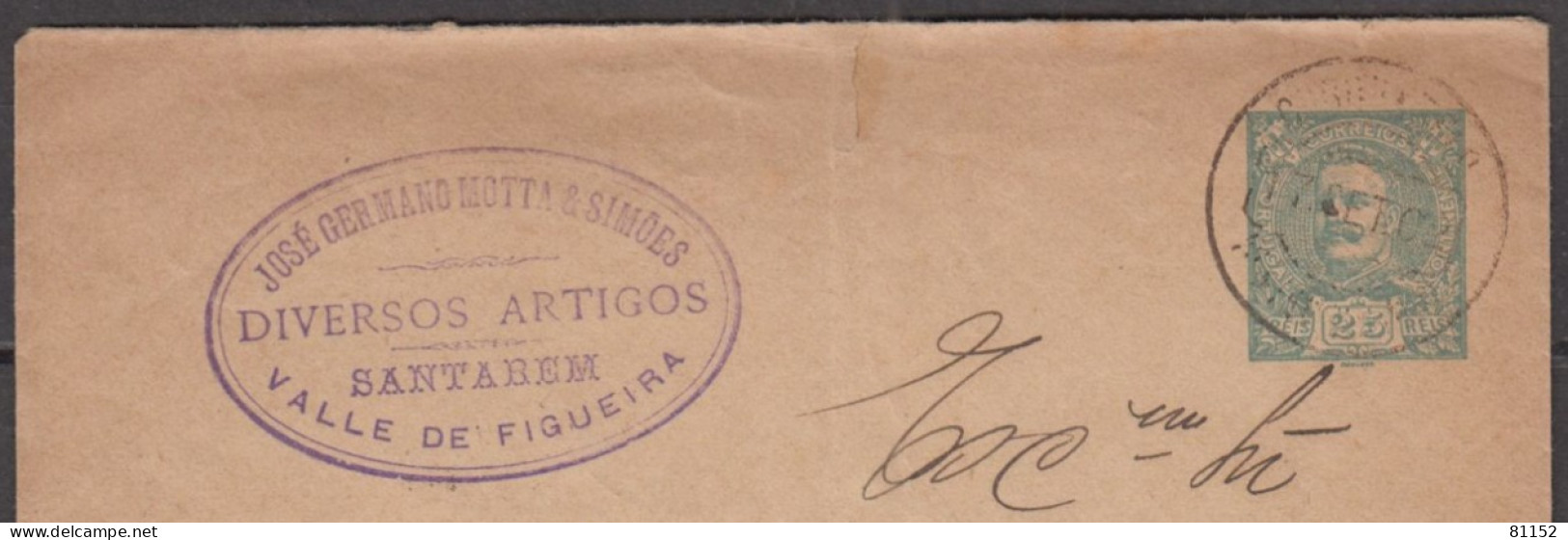 Portugal Entier Charles 1er  25r  Le17 9 1902  Cachet Pub " Diversos Artigos SANTAREM Vallée De Figueira " Pour LISBOA - Postwaardestukken