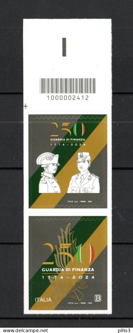 ITALIA :  250° Guardia Di Finanza -  C/B 2412 Alto A Sx.  MNH**-  20.03.2024 - Code-barres