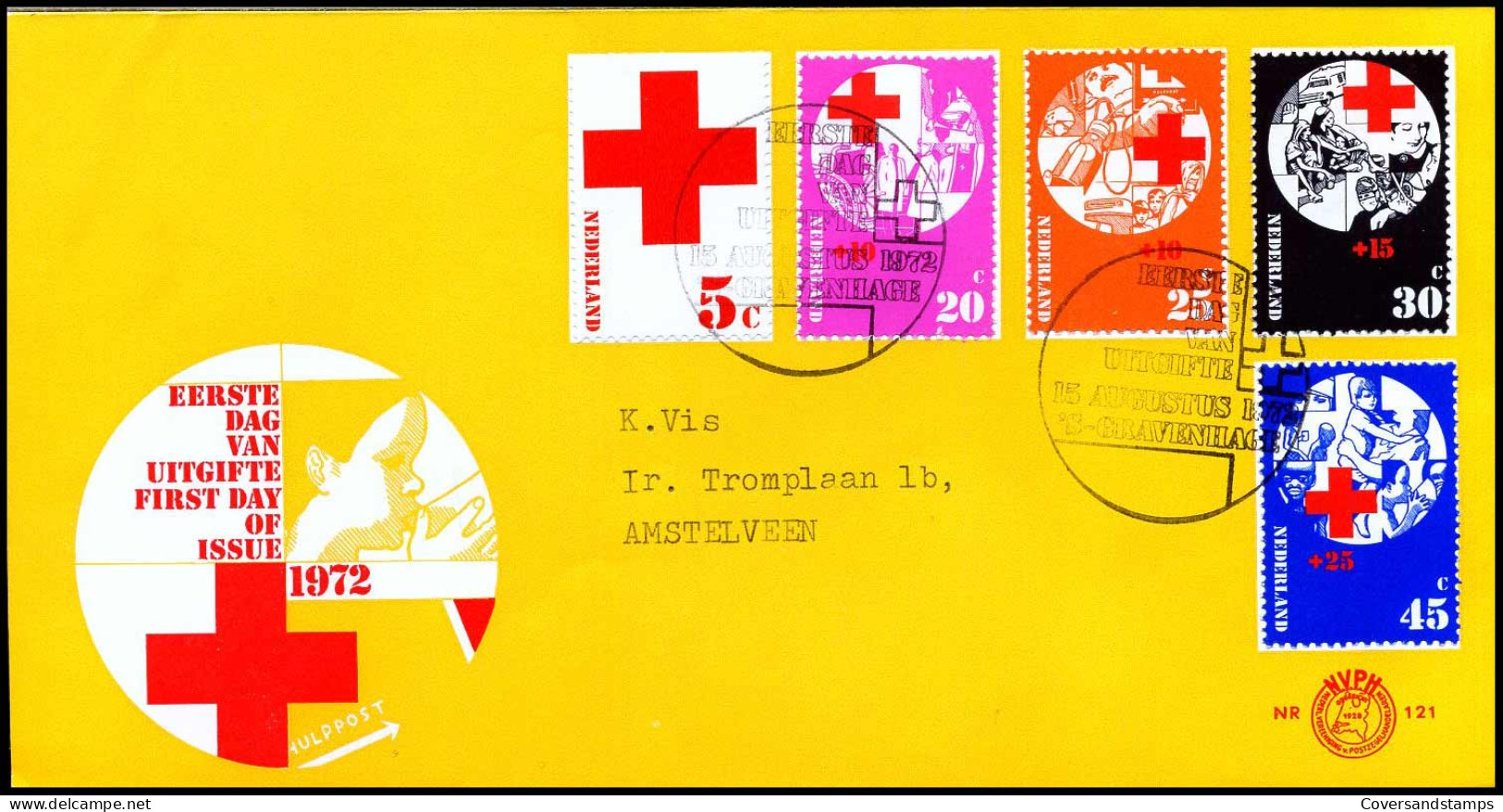 E121 - Zegel 1015/19 - Rode Kruis 1972 - Met Adres - FDC