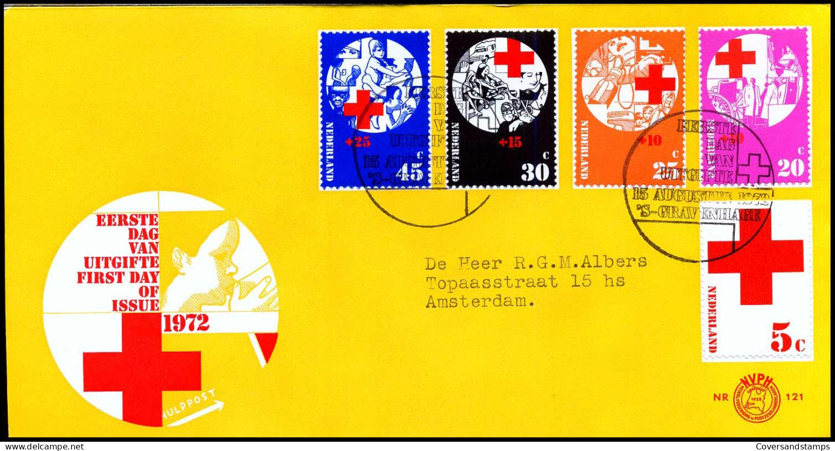 E121 - Zegel 1015/19 - Rode Kruis 1972 - Met Adres - FDC