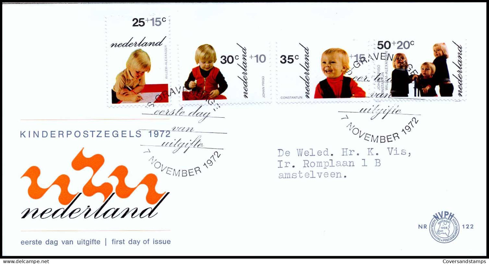 E122 - Zegel 1020/23 - Kinderzegels 1972 - Met Adres - FDC