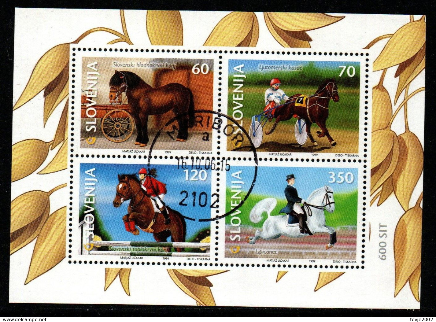 Slowenien 1999 - Mi.Nr. Block 9 - Gestempelt Used - Tiere Animals Pferde Horses - Slovenia