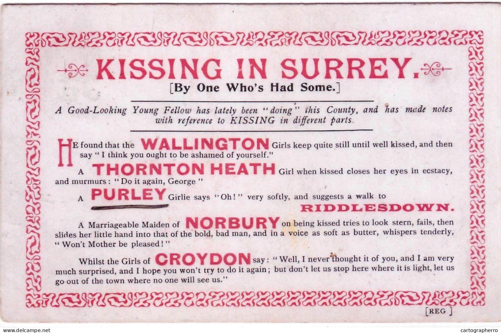 South London Croydon Continental Size 10 X 14 Cm Repro Photo Croydon Kissing In Surrey - Europe
