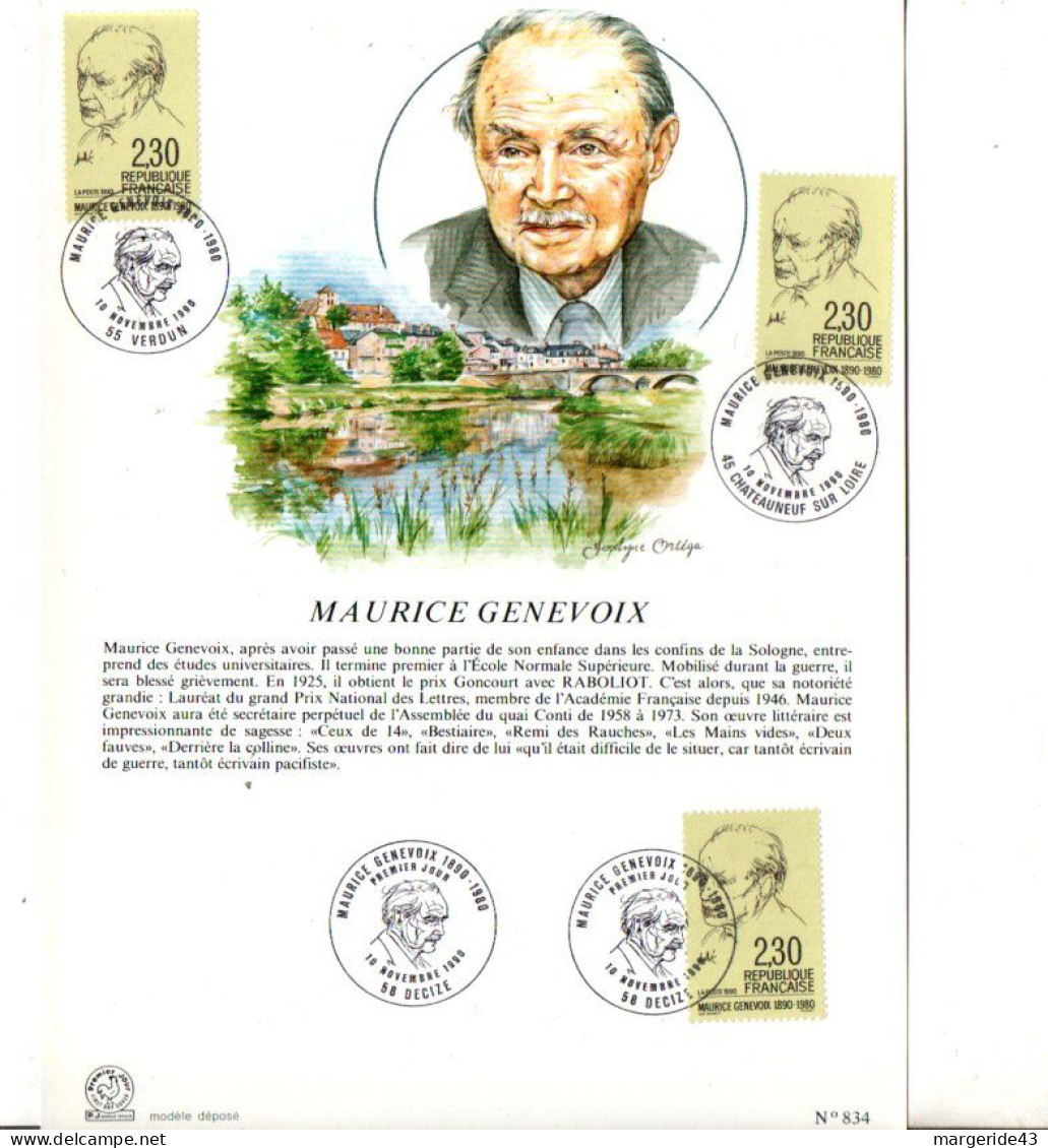 NOTICE FDC 1990 MAURICE GENEVOIX - 1990-1999