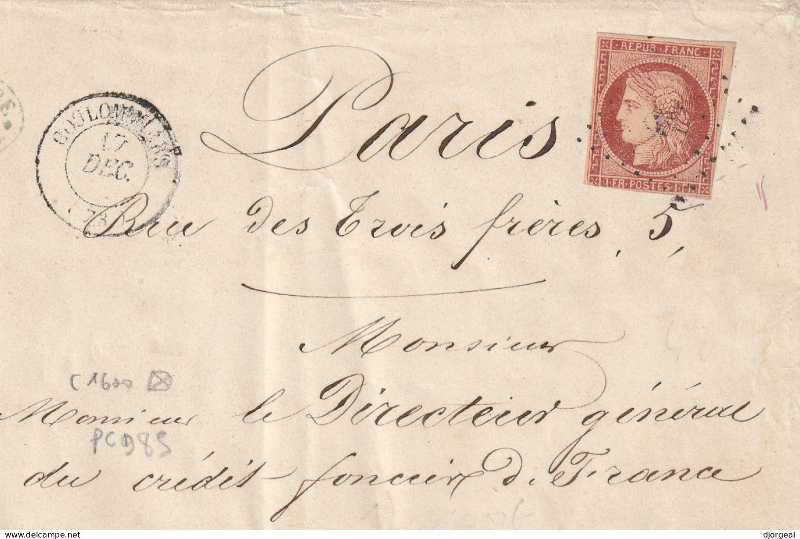 YVERT N° 6A SUR LETTRE - 1849-1850 Cérès